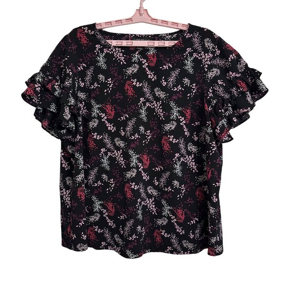 Lane Bryant Tops - Lane Bryant Womens Dark Floral Ruffle Sleeve Top SZ 18 Whimsy Fairy Whimsigoth